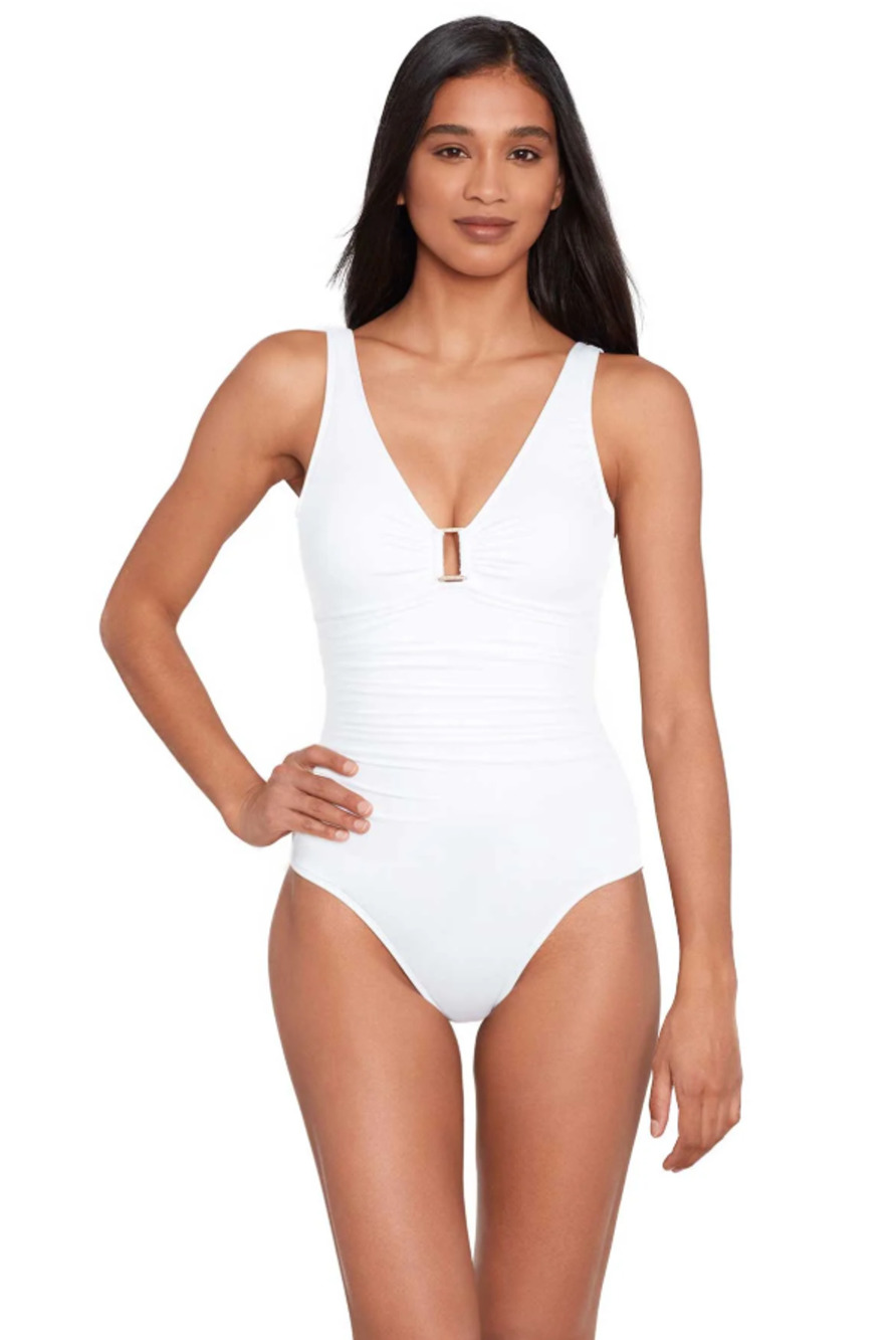 LAUREN RALPH LAUREN One Piece Swimsuit Size 8 White Beach Club Solid Ring NWT